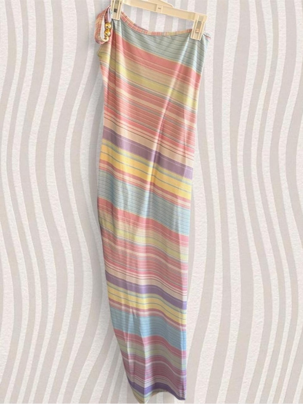 Amazon Pastel Stripe One-Shoulder Maxi Dress